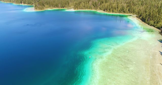 Peaceful and scenic aerial view of Crater Lake featuring vibrant turquoise waters, surrounded by dense forest. Perfect for promoting travel destinations, eco-tourism, nature documentaries, and environmental campaigns. Ideal for use in travel blogs, brochures, and outdoor adventure advertisements.