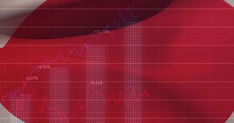 Business Growth with Japanese Flag Background: Digital Analytics Concept