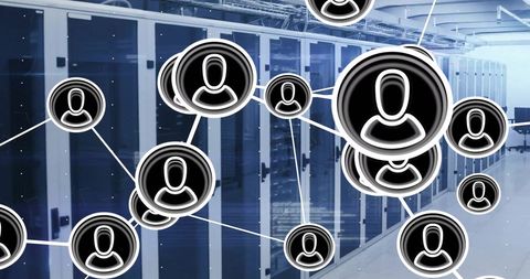 Digital Network with User Icons Over Data Servers in Modern Office - Download Free Stock Images Pikwizard.com