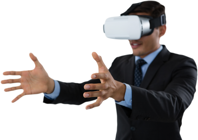 Businessman Enthusiastically Experiencing Virtual Reality with Glasses - Download Free Stock Videos Pikwizard.com