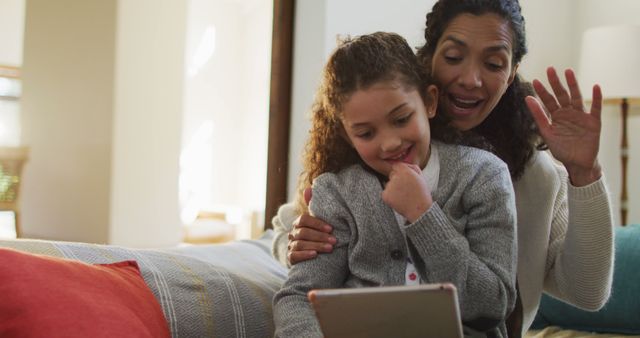 Mother and Daughter Video Calling Family with Tablet - Download Free Stock Images Pikwizard.com