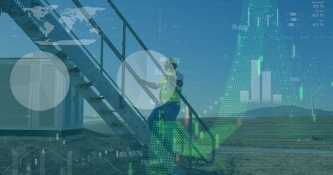 Industrial Technician with Data Visualization Overlay on Construction Site