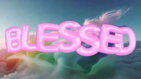 Inflated Pink Letters Spelling 'Blessed' in Serene Fantasy Clouds