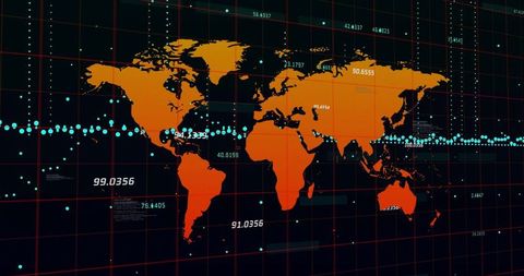 Abstract World Map Dashboard Showing Data Points and Gridlines