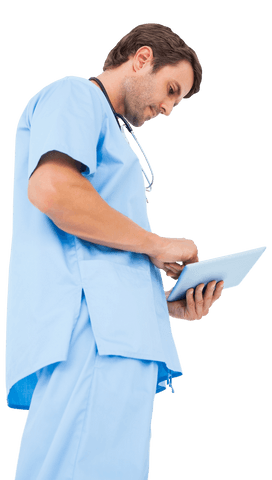 Transparent medical professional using tablet for patient data