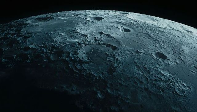 Rugged lunar surface with craters viewed in outer space