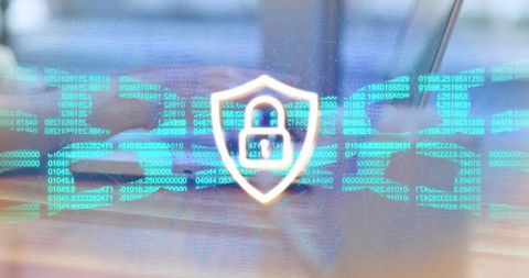 Digital security symbol on tech background illustrating blockchain protection