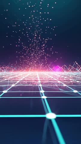 Neon grid pulsing vertical video, magenta glow intensifying, particles rising