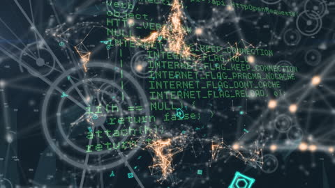 Animated Data Processing over Network Connections on Black Background