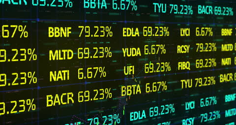 Digital Screen Displaying Financial Data and Stock Trends