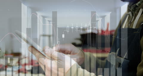 Businessman Analyzing Financial Data on Smartphone with Overlay