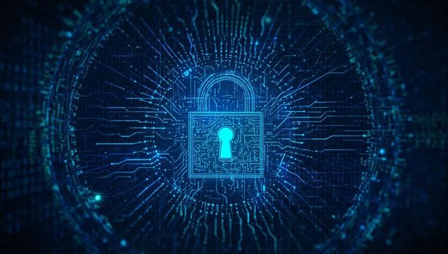Glowing Padlock on Digital Network Circuit Background