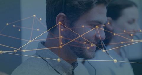 Customer service agent analyzing network connections in modern office