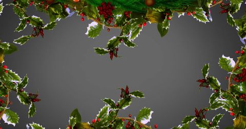 Festive christmas border with spruce and holly decor