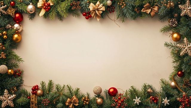 Festive Pine Branches with Red Berries and Gold Baubles for Holidays