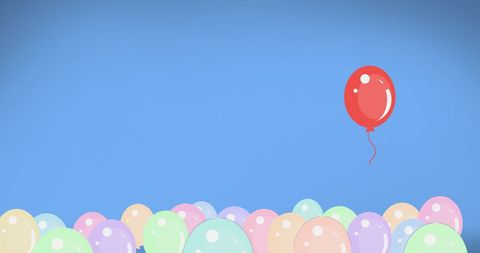 Red Balloon Floating Above Colorful Balloons on Blue Background - Download Free Stock Images Pikwizard.com