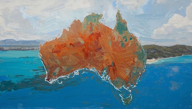 Stylized artistic map of australia floating on turquoise sea