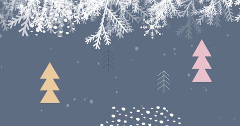 Minimalist Winter Scene with Abstract Trees and Snowflakes