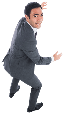 Smiling businessman mock-holding object on transparent background