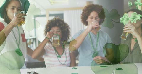 Friends Celebrating St. Patrick's Day with Drinks