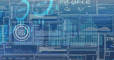 Digital Interface Screens with Data and Charts on Blue Background - Download Free Stock Images Pikwizard.com