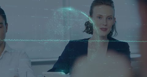 Businesswoman Analyzing Financial Trends With Global Interface