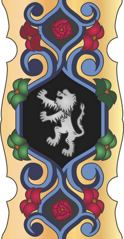 Heraldic Transparent Silver Lion with Ornate Roses Emblem