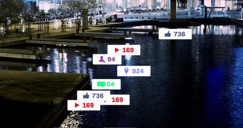 Social Media Notifications Amplify Nighttime Cityscape Ambiance