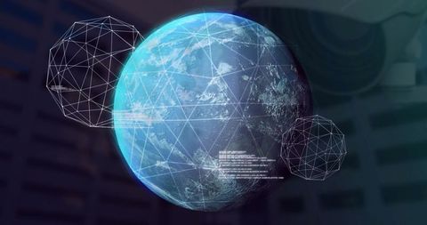 Digital Network Overlay on Earth with Geometric Shapes - Download Free Stock Images Pikwizard.com