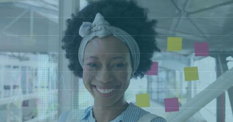 confident businesswoman with financial data overlaying - Download Free Stock Images Pikwizard.com