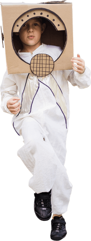 Young boy wearing creative transparent astronaut costume