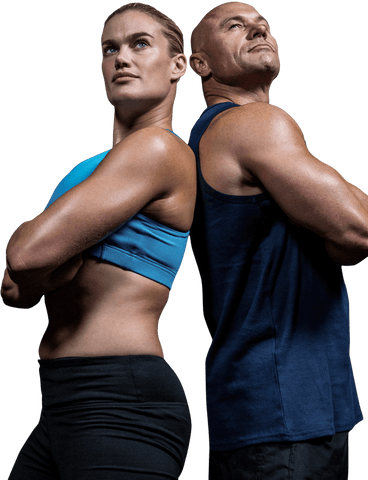 Confident Fit Duo Standing Back to Back on Transparent Background