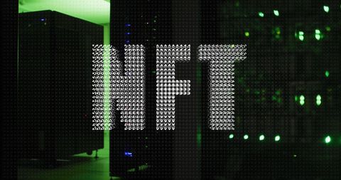 NFT Text Overlaying High-Tech Server Room - Download Free Stock Images Pikwizard.com