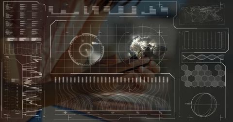 Futuristic Technology with 3D Globe and Digital Interface in Office