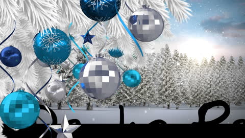 Digital Christmas Animation with Falling Snowflakes and Ornaments