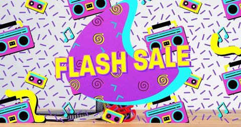 Vibrant Retro Flash Sale Background with Boombox Icons