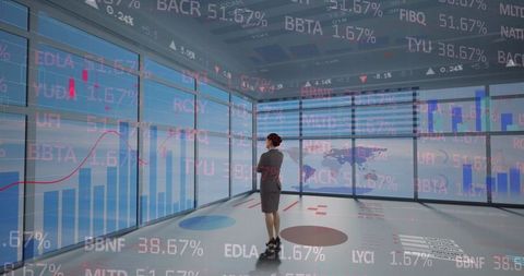 Businesswoman Analyzing Digital Financial Data Projections in Modern Office