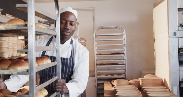 Professional Baker Organizing Freshly Baked Bread in Commercial Kitchen - Download Free Stock Images Pikwizard.com