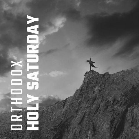 Orthodox holy saturday cross on mountain cliff