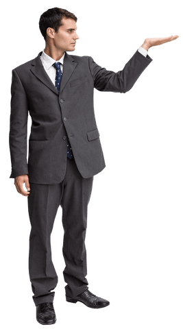 Caucasian Businessman Standing with Raised Hand