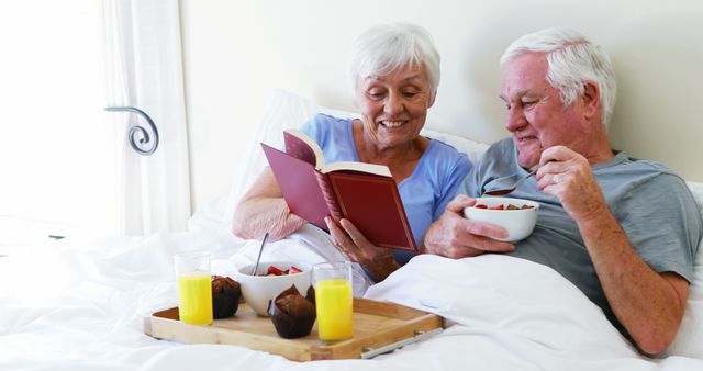 Senior Couple Enjoying Breakfast in Bed Together - Download Free Stock Images Pikwizard.com