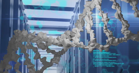 Futuristic DNA and Data Visualization in Server Room