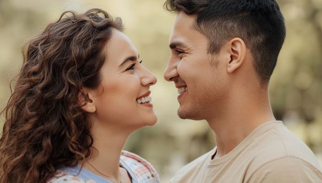 Happy Couple Sharing Romantic Moment in Peaceful Park