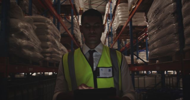 Warehouse Worker Checking Inventory Using a Tablet in Dim Lighting - Download Free Stock Images Pikwizard.com