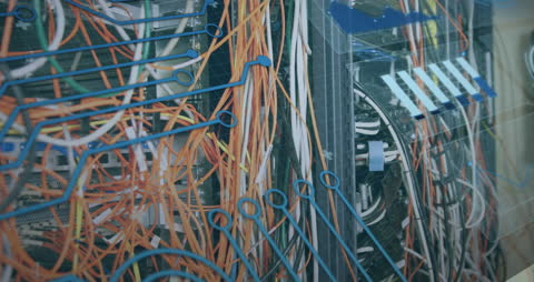 Close-Up of Data Center Cables with Digital Overlay