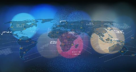 Global Digital Interface with World Map and Network Symbols Overlay - Download Free Stock Images Pikwizard.com