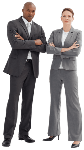 Professional business team standing confidently transparent white background