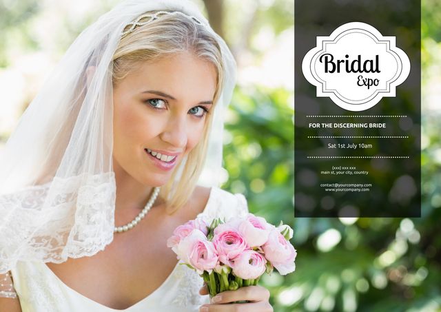 Radiant Bride with Bouquet for Bridal Expo Advertisement - Download Free Stock Templates Pikwizard.com