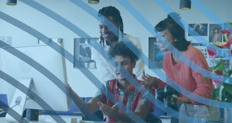 Diverse Students Connecting in Modern Workspace Environment