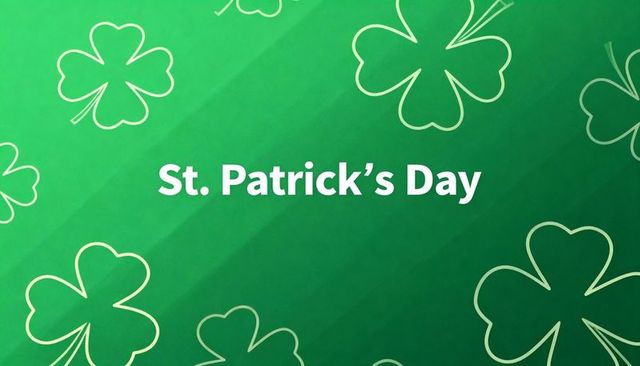 St. Patrick's day green banner with central white text and outline shamrocks modern